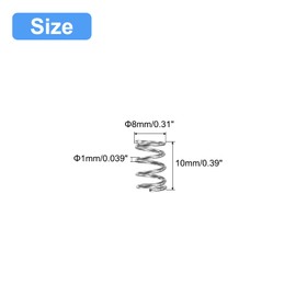 sourcing map Compression Spring, 5Pcs 304 Stainless Steel, 8mm OD, 1mm Wire Size, 10mm Free Length, Silver Tone