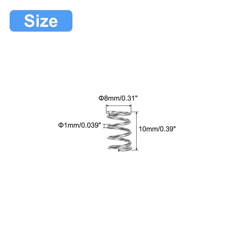 sourcing map Compression Spring, 5Pcs 304 Stainless Steel, 8mm OD,