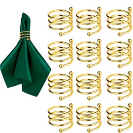 Spiral Napkin Rings Set of 12, Gold Metal Spring Design, Table Decor with Display Example