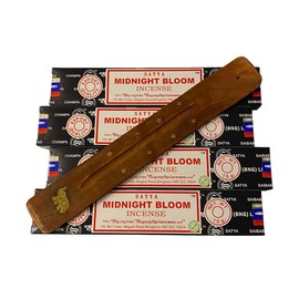 Satya Incense Sticks, 4 Packs x 15g, with Incense Holder, Midnight Bloom