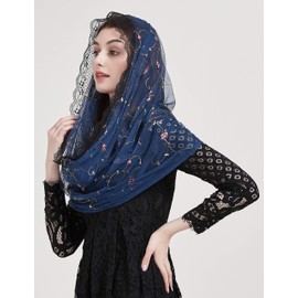 Velo católico Chuch velos encaje Mantilla Capilla Velo Masa Infinito Velo Y013, Marino, Talla única