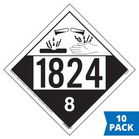 1824 Placard, Class 8 Corrosive 10-pk. - 10.75" x 10.75" Removable Self Adhesive Vinyl, DOT Hazmat Compliant, J. J. Keller & Associates, Inc.