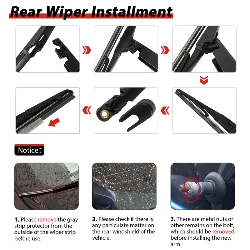 OTUAYAUTO Rear Wiper Arm and Blade Set - Replacement for