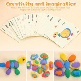 LYPPUL Sorting and Stacking Stones, Imitation Pebble Stacking Education Toy, Puzzles Jigsaw for Boy Girl, Rainbow Pebbles for 3-5 Year Old Kids