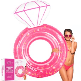 Floatey Ring Floatie Bachelorette - XtraLarge Diamond Ring Pool Float | Wedding Pool Floats with Glitter Confetti | Bachelorette Party Decorations for Bride to Be | Ring Pool Float Bachelorette Pink