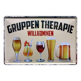 Tin Sign Welcome Group Therapy – Funny Retro Decorative Sign – Funny Alcohol Metal Sign – Decoration Bar Party Room Party Room Party Room Stammtisch – Welcome Sign – Pub Decoration – 30 x 20 cm