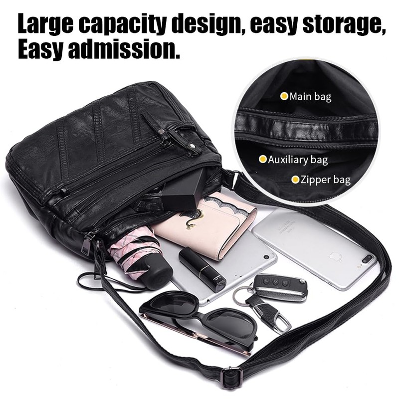 ACNCN Soft PU Leather Crossbody Shoulder Bag, Stylish Women's Multi-Pocket