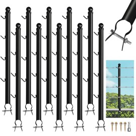 YXJSTO 10 Pack Barbwire Arm Extensions for Chain Link Fence, 25" Barbed Wire Extend Arm for 1-3/8" to 1-5/8" Top Rail, Galvanized Steel Fence Extension with 4 Hooks, Black