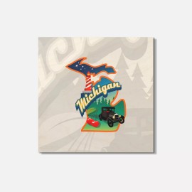 Unbranded Michigan USA State Map 4'' X 4'' Square Wooden Coaster