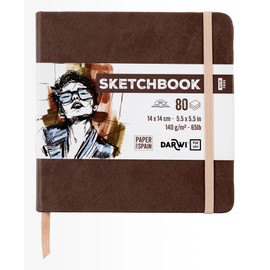 Clairefontaine Sketchbook Darwi For You Brown 14x14cm White Color Paper 140g/m2 80 Sheets PU Leather Hard Cover Rubber Band Clairefontaine cf80014140006