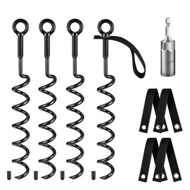 Sliridog 18" Heavy-Duty Trampoline Ground Stakes, 4-Pack – Spiral Anchor Kit with Straps for Secure Trampoline Anchoring (Black, 4-Pack)