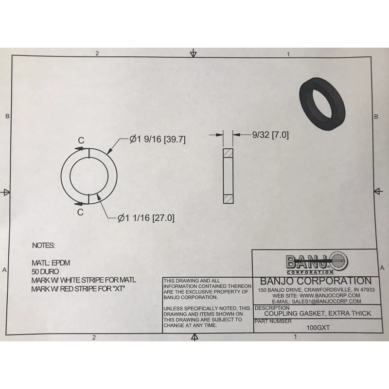 Banjo 1 Inch EPDM Extra Thick Gasket For Cam Lever