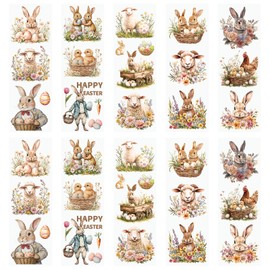 WANDIC 10 PCS Easter Animal Theme Rub On Transfer Sticker,Rabbit Sticker Sheep Decal for Present Packaging DIY Scrapbooking Albums Furniture,10 * 30cm