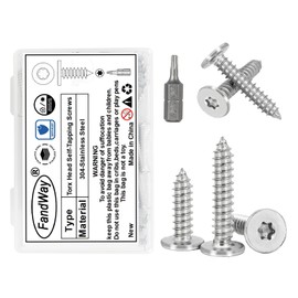 FandWay M4 x 12 mm Torx Flat Head Sheet Metal Screws, Countersunk Self Tapping Screws, Pack of 50 Stainless Steel A2 V2A Wood Screws, Flat Head Self-Drilling Screws, Full Thread with 1 T10 Bit and Box