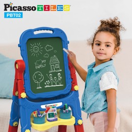 PicassoTiles Kids Art Easel AllinOne Drawing Board Chalkboard Whiteboard with Art Supplies STEM Educational Gift for Toddlers Boys Girls Age 3 to 8 Years Old Creative Learning Tool for Kids PBT02