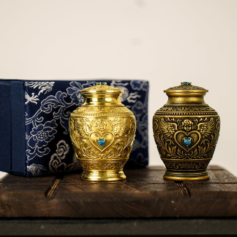 Premium Solid Brass Memorial Urn – Angel & Baroque Relief