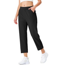 Ksmien Women's Golf Pants Lightweight High Waisted 7/8 Ankle Pant with 4 Pockets for Athletic Lounge Travel Work Black