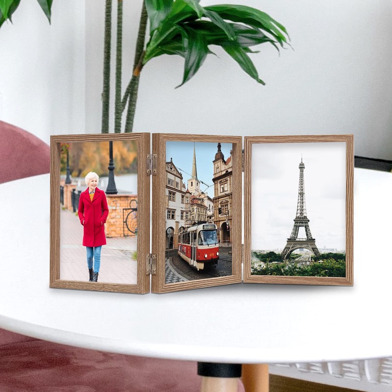 3 Picture Frame 5x7 Triple Hinged MDF Wood Grain with