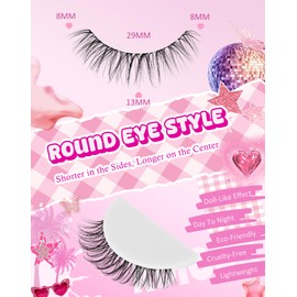 Short Lashes Wispy False Eyelashes Doll Eyelashes Natural Look Fluffy Fake Lashes 13MM Clear Band False Lashes Eye Strip Lashes Pack 7 Pairs