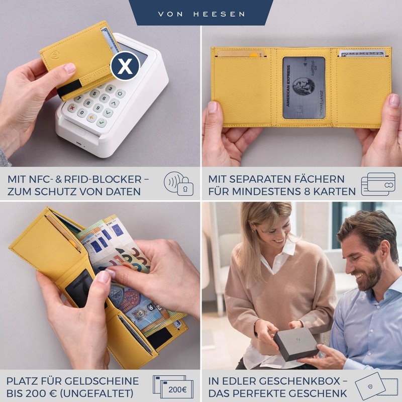 VON HEESEN Slim Wallet with RFID Protection - Mini Wallet