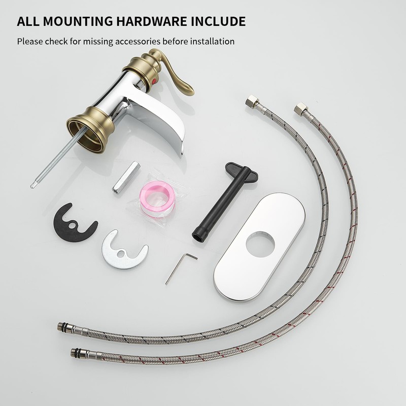 BWE Bathroom Faucet Waterfall Single Handle Chrome and Gold Vanity
