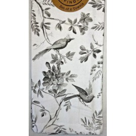 MARKET FINDS KITCHEN TOWELS (2 ) BIRDS BRANCHES WHITE GRAY 100% COTTON NWT