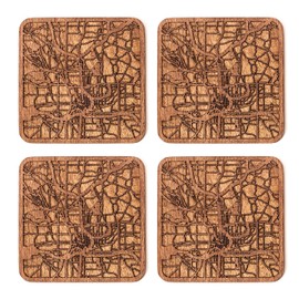 Atlanta Map Coaster by O3 Design Studio, Set Of 4, Sapele Wooden Coaster With City Map, Handmade