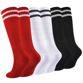 Hakugoo Kids Athletic Knee High Socks - Boys Baseball, Youth Football, Girls Softball - 6 Pairs (M)