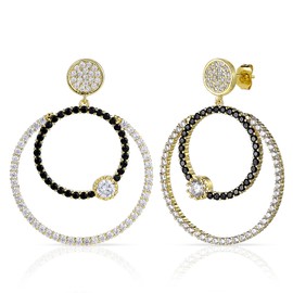 Earrings Round Stud Earrings for Women 14K Brass Gold-Plated Zircon Inlay Gold Earrings Women, Hypoallergenic Creative Double Stud Earrings for Women and Girls, Brass