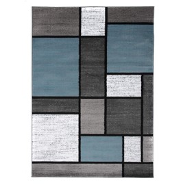 Contemporary Modern Boxes Area Rug 6' 6" X 9' Blue/Gray