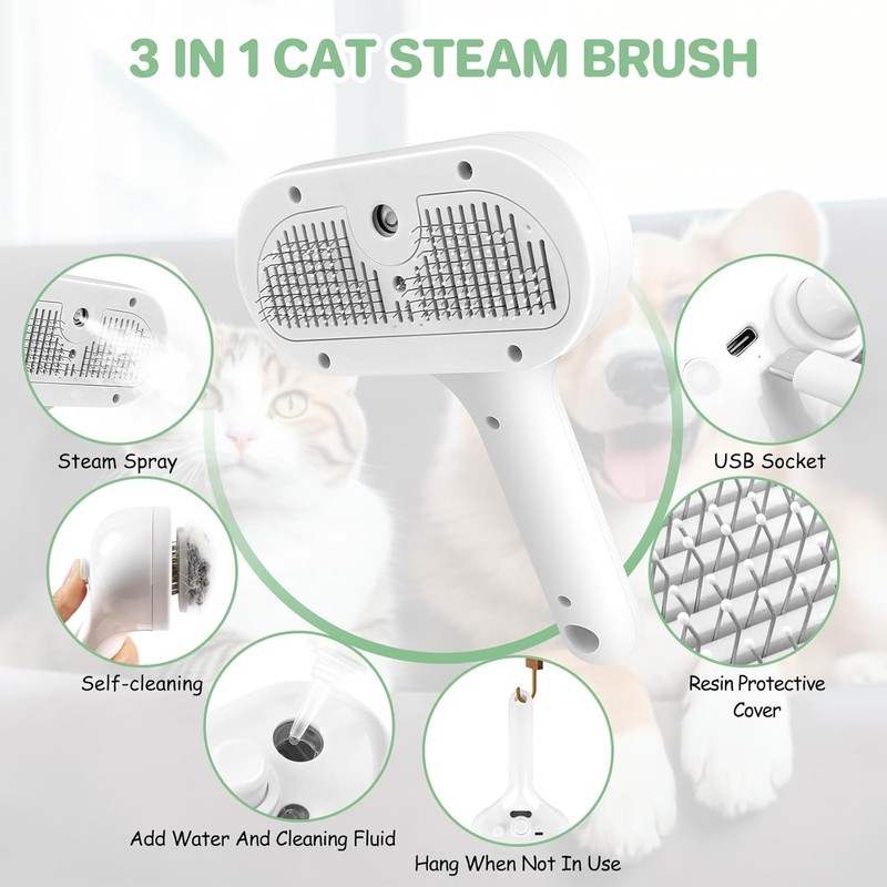 Brush for Cats & Dogs – 4-in-1 Self-Cleaning Pet Brush,