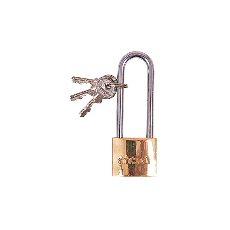 Amtech T1500C 38mm Solid Brass Long Shackle Padlock, Small Padlock