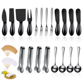 Accesorios para Tablas de Charcutería Juego de Cuchillos Esparcidores de Queso Cuchillo para Mantequilla de Queso Mini Pinzas Cucharas Tenedores de Acero Inoxidable para Navideña (Negro, 20)