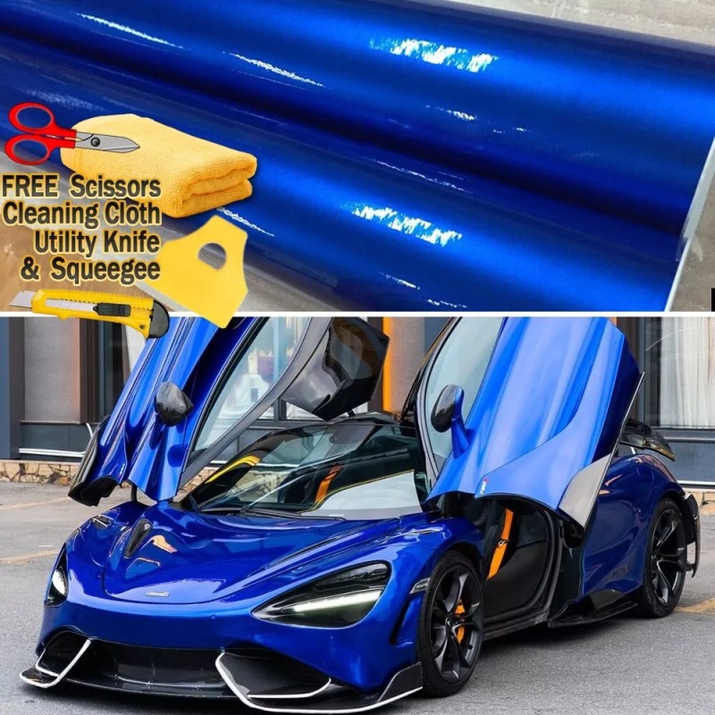 AUTOGOODY 120" x 60" Super Gloss Metallic Blue Vinyl Film