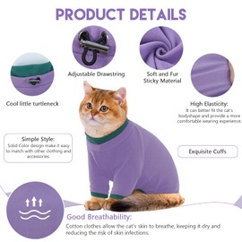 Sticky Cat Clothes Stretchy, Sphynx Hairless Sweater & Pajamas for Cats only, Soft Cat Onesie for Cats After Surgery Female Male & Hair Loss Prevention, Purple 2XL