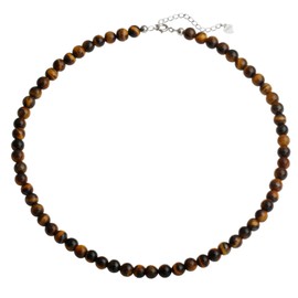 Natural Tiger Eye Gemstone Choker Necklace Sterling Silver 6MM Round Beads Strand Necklace for Women