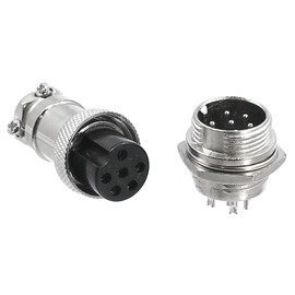 WITTKOWARE M16 Metal Connector Pair, Coupling/Flush-Mounted Plug, Screwable, Solder Connection, Strain Relief, 7A, 6-Pin