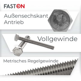 Hexagon Screws M8 x 30 Stainless Steel (Pack of 10) DIN 933 Threaded Screws Hexagonal FASTON®