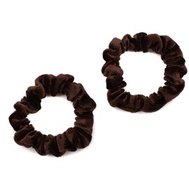Mytoptrendz® 2 pcs Plain Velvet Hair Scrunchies Skinny Small Hair Ties Pony Bands for Thin Hair Girls Women Hair Accessories (Dark brown)