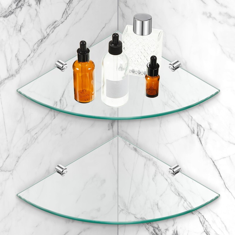 Crowye 2 Pack Glass Corner Shower Shelves 2 Tier Shelves