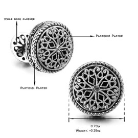 Platinum Plated Silver Cufflinks for Men – Vintage Floral Celtic Knot Design with 6 Matching Shirt Studs, Best Gifts for Men and Groomsmen with Luxury Wooden Gift Box, Perfect for Weddings, Business, and Formal Attire