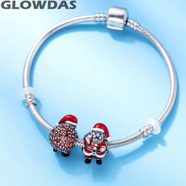 Christmas Charms Fit European Christmas Bracelet, Christmas Tree Bag Cross Santa Snowflake Reindeer, Enamel Snowy Wonderland Beads in Sterling Silver, Gifts for Women / Men, Sterling Silver, No