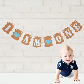 1st Birthday Banner Boy, I AM ONE Banner Easy to Use Upgrade First Birthday Banners for Boys 1st Birthday Party Bunting Banner Baby Shower Decorations Blue