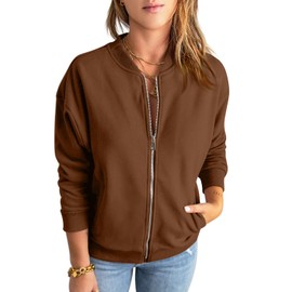 GeGekoko Womens Zip Up Sweatshirts Jackets Long Sleeve Casual Loose Outwear with Pockets Brown