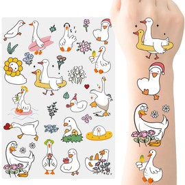 Silly Duck Temporary Tattoos Kids - 160+ Pcs Funny Goose Tattoo Party Decorations Fake Temp Stickers One Goose Birthday Decor for Kids Baby Boys Girls Geese Animals Duck Theme Gifts Supplies Favors
