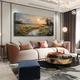 hyidecorart Large Canvas Wall Art for Living Room Wall Decor Bedroom Vintage Farmhouse Wildflower Wall Painting Office Decorations Nature Landscape Picture Artwork Aesthetic Home Decor Ready To Hang