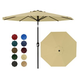 GAOMON 10FT Outdoor Patio Umbrella with 8 Sturdy Ribs, Table Umbrella with Push Button Tilt and Crank, UV Protection Waterproof for Garden, Deck, Backyard, Pool (Brown)