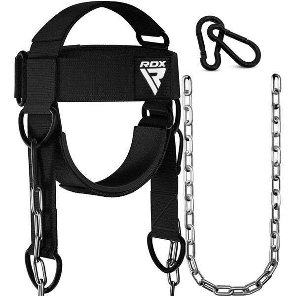 RDX Neck Harness Weight Lifting Training, Head Harness Exerciser, 4MM Padded Neck Builder, 90CM Long Adjustable Steel Chain, Gym Boxing Strength Resistance Workout, Strengthener Trainer Equipment