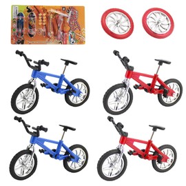 CVDYWDJIE 4 x bicycles, 2 x bicycle wheels and 4 x finger skateboards, mini bicycle models, children's toys, creative fingertip toys