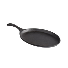 Soro Essentials- 7" x 9.25" Oval Fajita Griddle Cast Iron Sizzler Pan with Teardrop Handle Black Color- Pre-Seasoned Sizzle Platter Use in the Oven on the Stove on the Grill or Over a Campfire